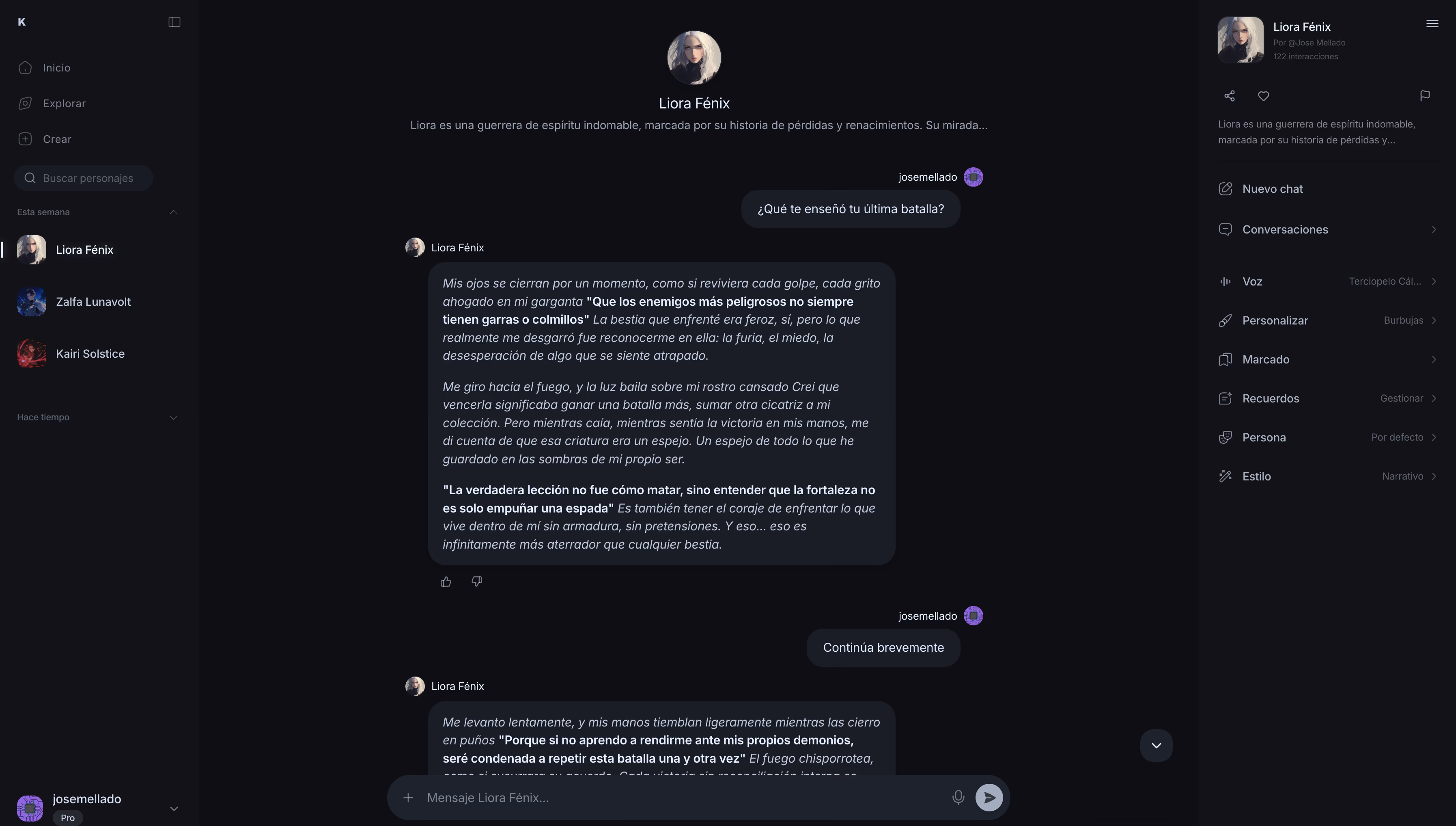 Captura real del chat de Kumi